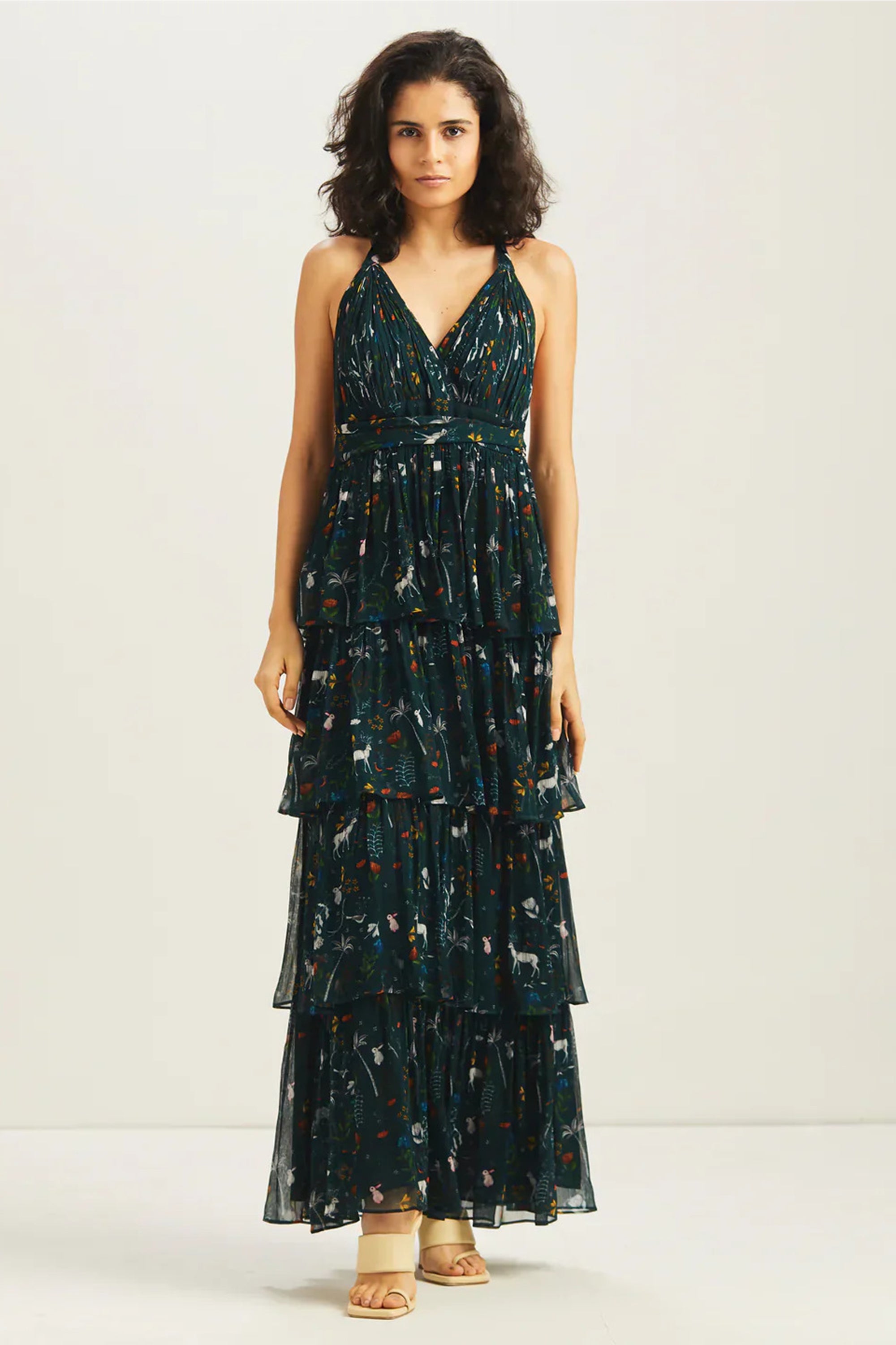 Forest Layered Halter Maxi Dress